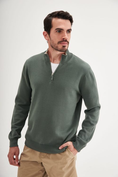 Sweater medio Cierre Cuello Bicolor Cemento