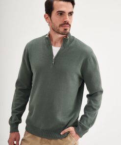 Sweater Cuello Bicolor Verde Cemento - Imagen 3