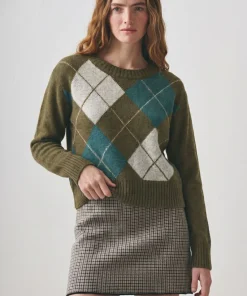 Sweater Rombos Damero Verde Seco