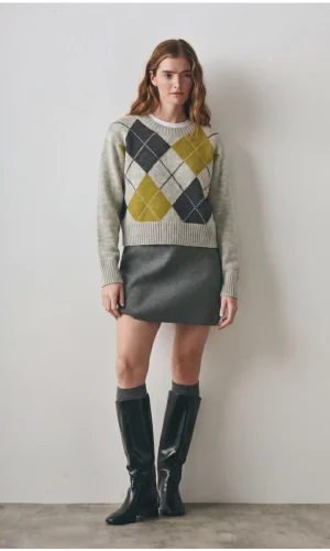 Sweater Rombos Damero Gris Perla - Imagen 3