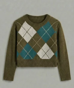 Sweater Rombos Damero Verde Seco - Imagen 4