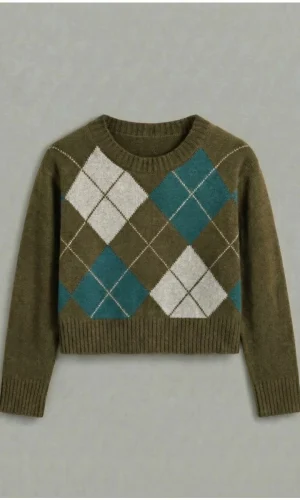 Sweater Rombos Damero Verde Seco - Imagen 4
