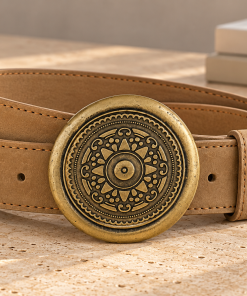 Alternative view of Cinturon Cuero Beige Circulo Dorado