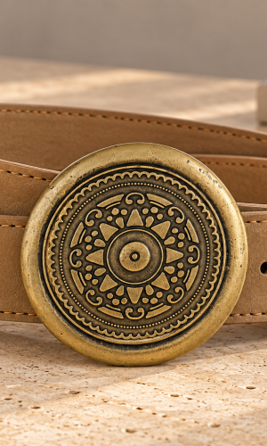 Alternative view of Cinturon Cuero Beige Circulo Dorado