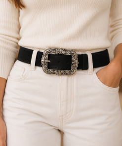 Cinturon Reno Negro Hebilla Rectangular