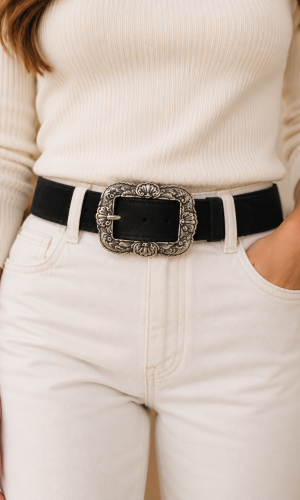 Cinturon Reno Negro Hebilla Rectangular