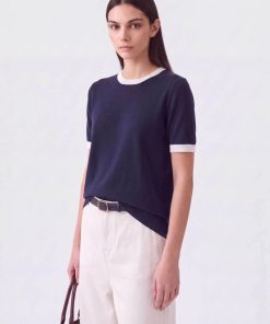 Polera Bordes Contratono Marino con Blanco