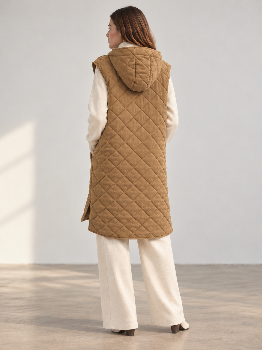 Parka sin Mangas Rombos Camel - Imagen 3