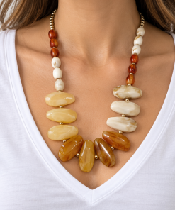 Collar Resina Ámbar y Crema