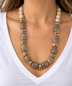 Collar Gris Topo y Dorado