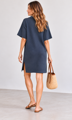 Alternative view of Vestido Cuello en V Azul Marino