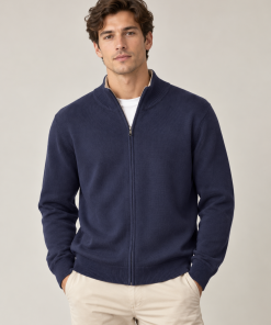 Sweater con Cierre con Cuello Bicolor Azul Marino