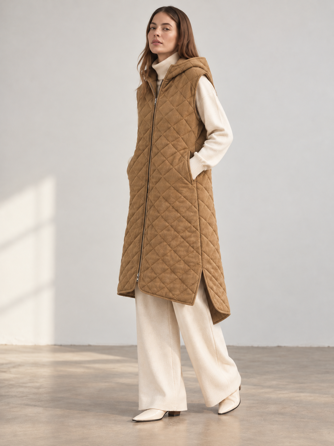 Parka sin Mangas Rombos Camel