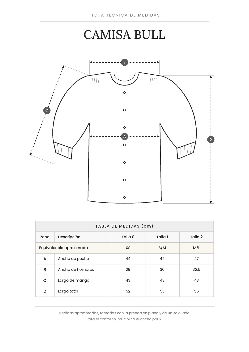 Tabla de medidas Camisa Bull