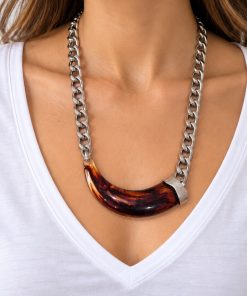 Collar Cadena Plateada con Barra Carey - Cimarrona