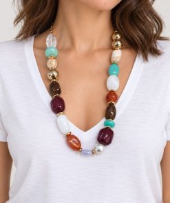 Collar Piedras Multicolor y Dorado - Cimarrona