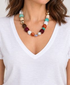 Collar Piedras Multicolor y Dorado