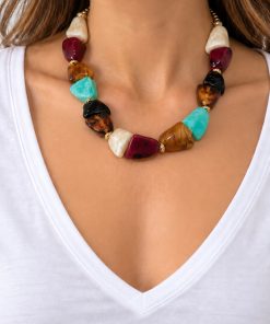 Collar Resinas Turquesa, Bordó y Carey - Cimarrona